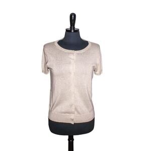 LOFT Cardigan Sweater Short Sleeve Lightweight Gold Sparkle Size L